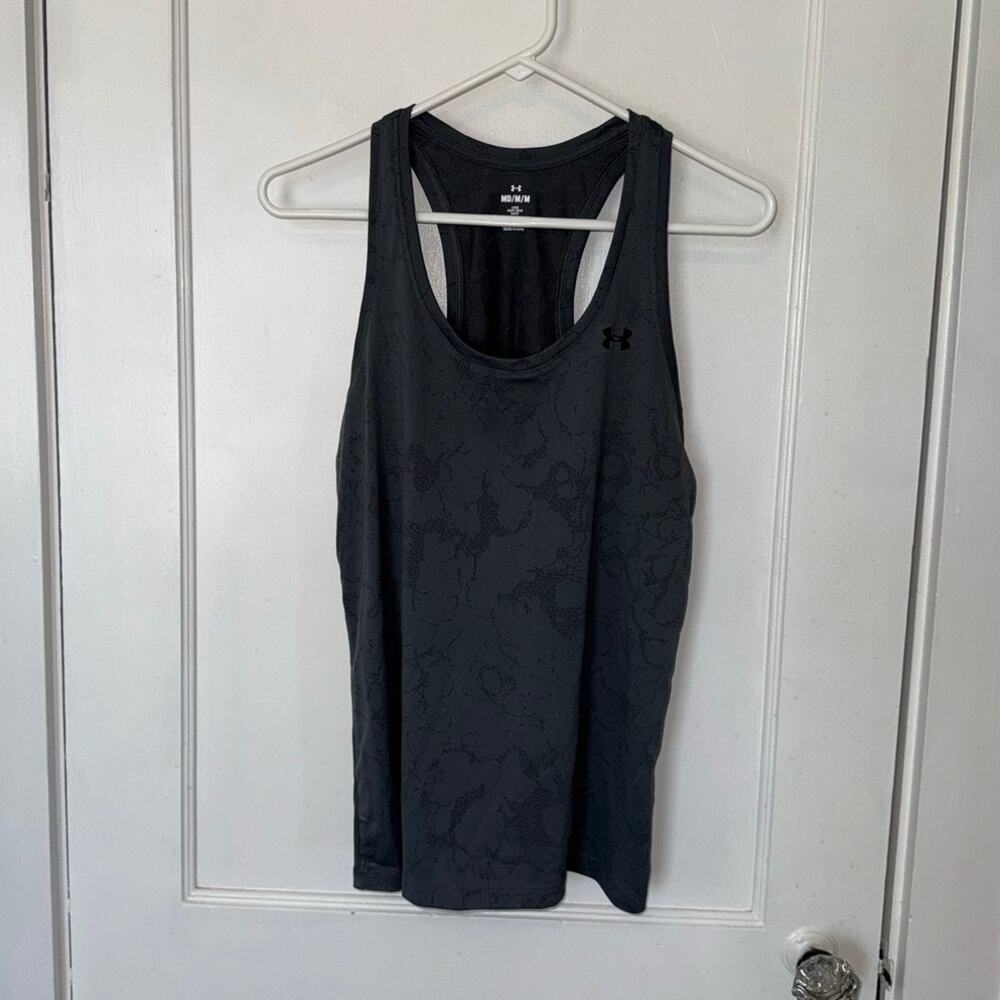 UA Women's Racerback Printed Loose Fit Tank Dark Gray size M